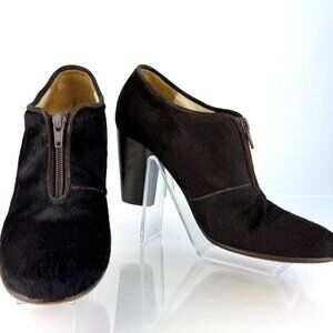 Philippe Model Black Pony Hair Leather Ankle Boots 3.5" Block Heel Made in Italy